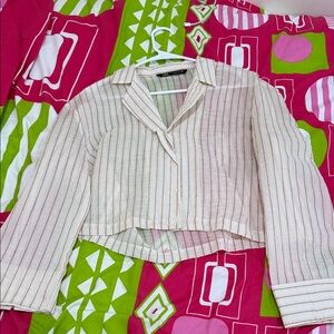 Zara Beige Striped Sheer Blouse